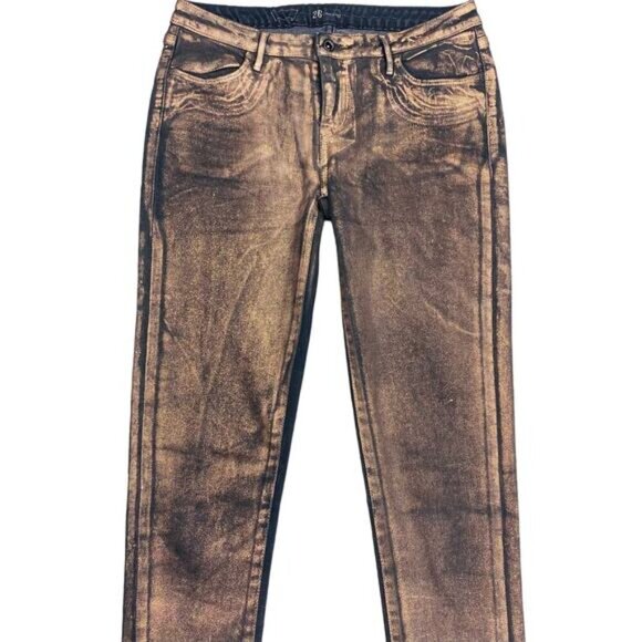 LEVI'S Foil Coated Low Rise Shimmer Leggings Jeggings Sz 26 Copper - Picture 2 of 5